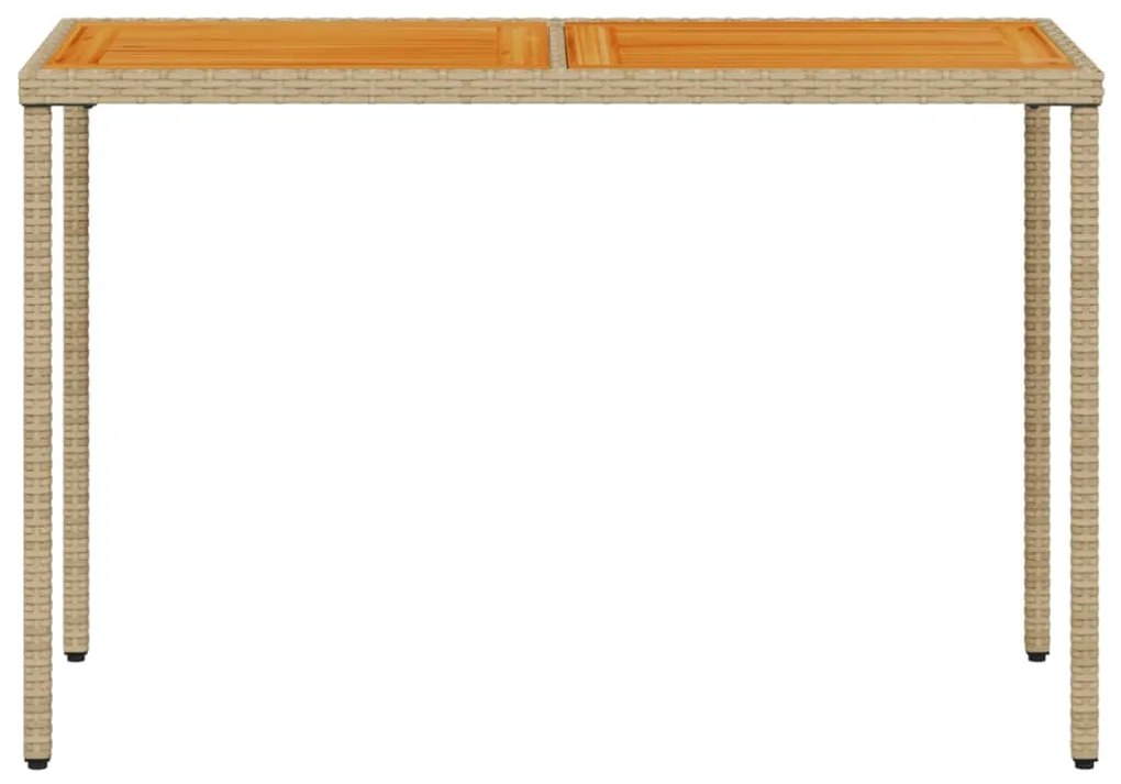 Mesa de jardim com tampo em acácia 115x54x74 cm vime PE bege