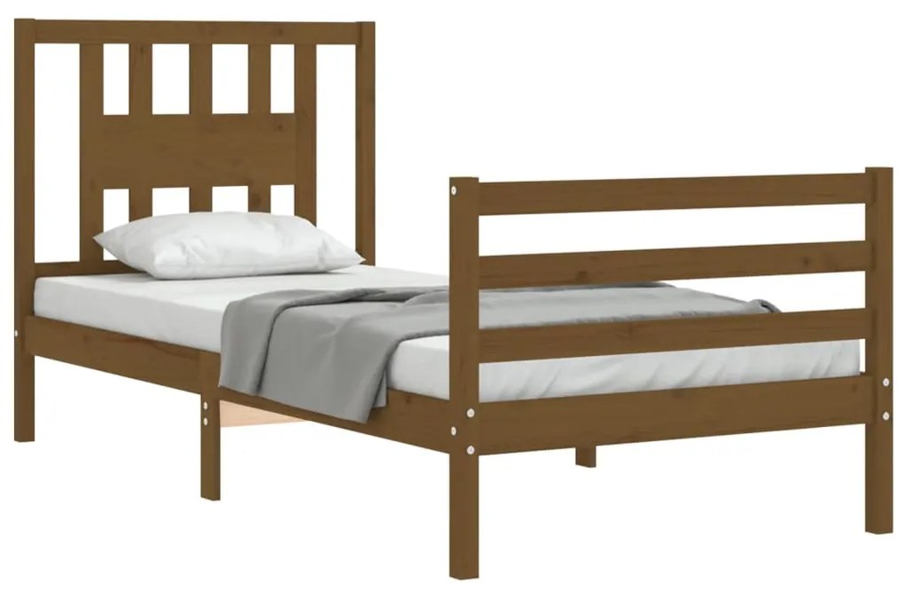 Estrutura cama cabeceira 90x200 cm madeira maciça castanho-mel