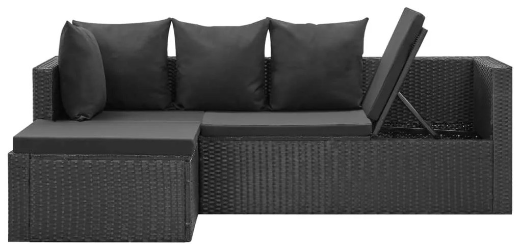 4 pcs conjunto lounge de jardim c/ almofadões vime PE preto