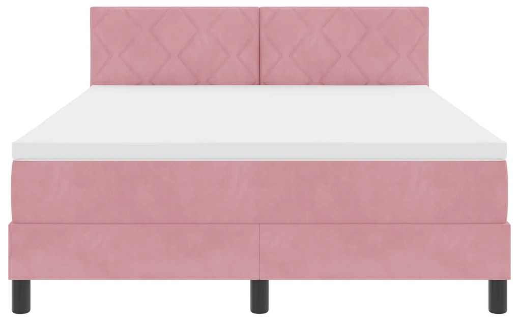 Cama Box Spring com Colchão Rosa 140x200 cm Veludo