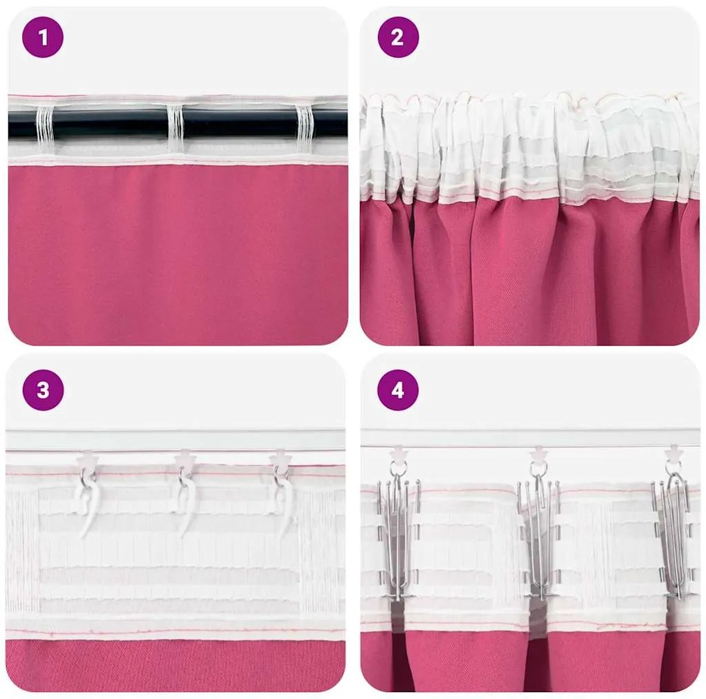 Cortinas 2 pcs Rosa Brilhante 260 x 140 cm Poliéster