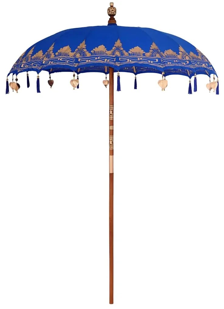 vidaXL Guarda-sol Outros Manual Azul x 250 cm Algodão e madeira