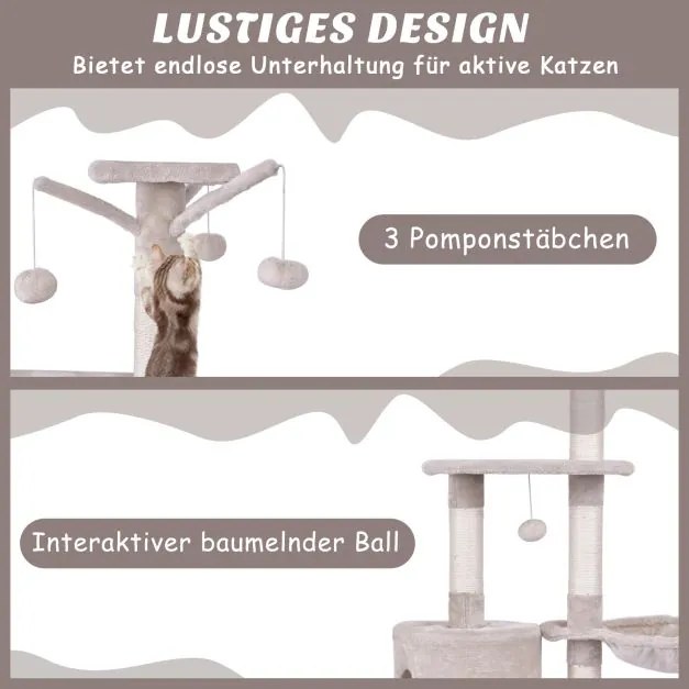 Arranhador para gatos de 140 cm com plataformas, árvore para gatos, móvel para gatos, árvore para trepar, árvore de atividades, bege