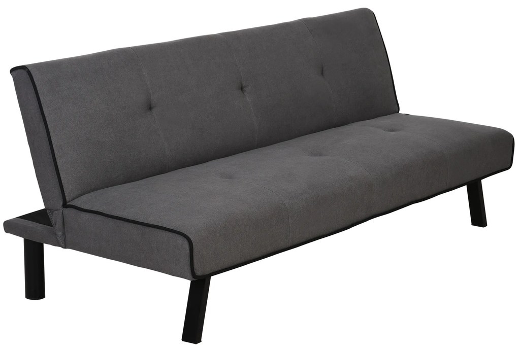 HOMCOM Sofá-cama 3 lugares projeto 2 em 1 Dobrável Estofamento em tecido Com toque aveludado Pernas levantadas 170x76x72,5 cm Cinza