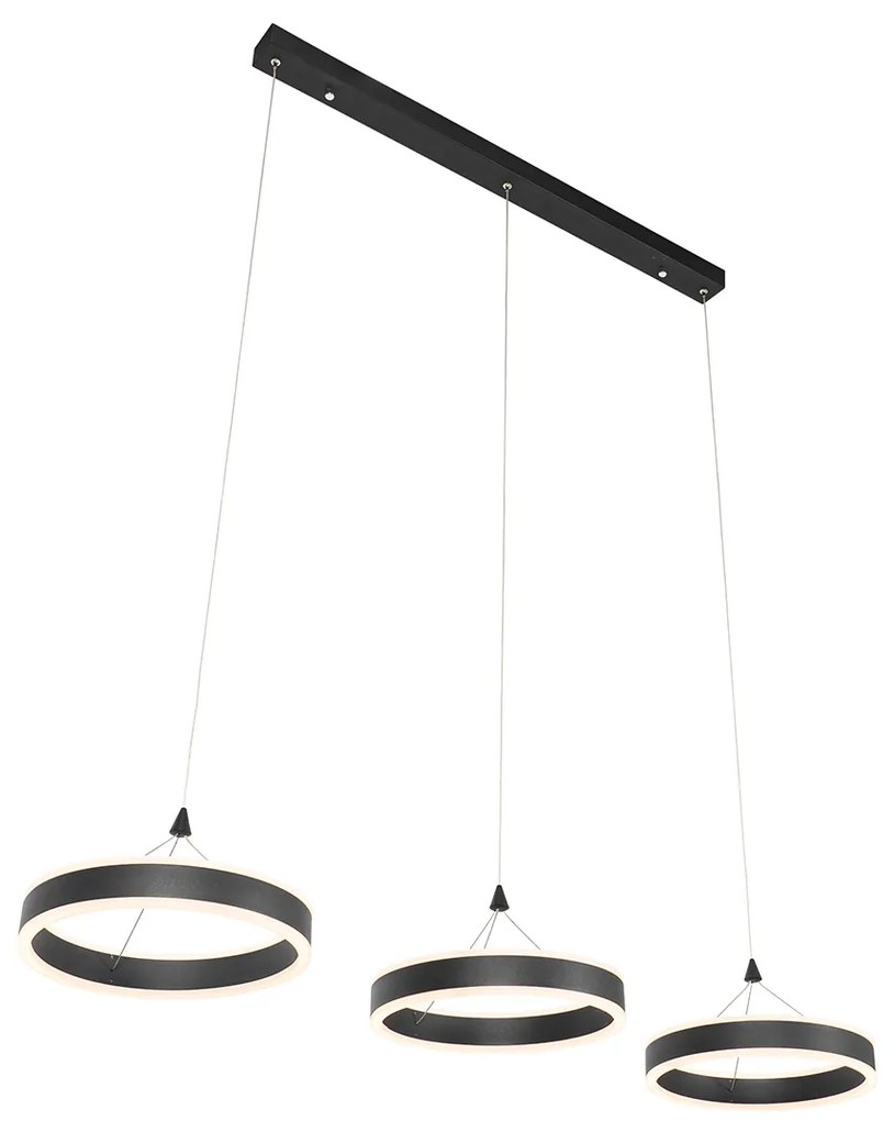 Candeeiro de suspensão preto oblongo com LED regulável em 3 níveis 3 luzes - Lyani Design
