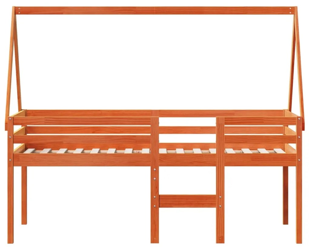 Cama alta com telhado 80x200 cm pinho maciço castanho-mel