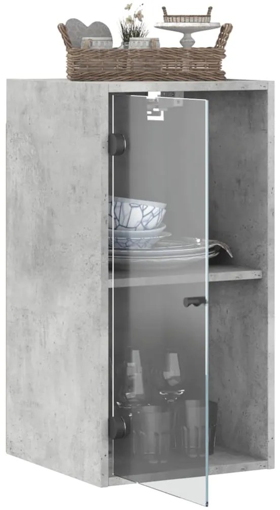 Armário de parede c/ portas de vidro 35x37x68,5cm cinza cimento