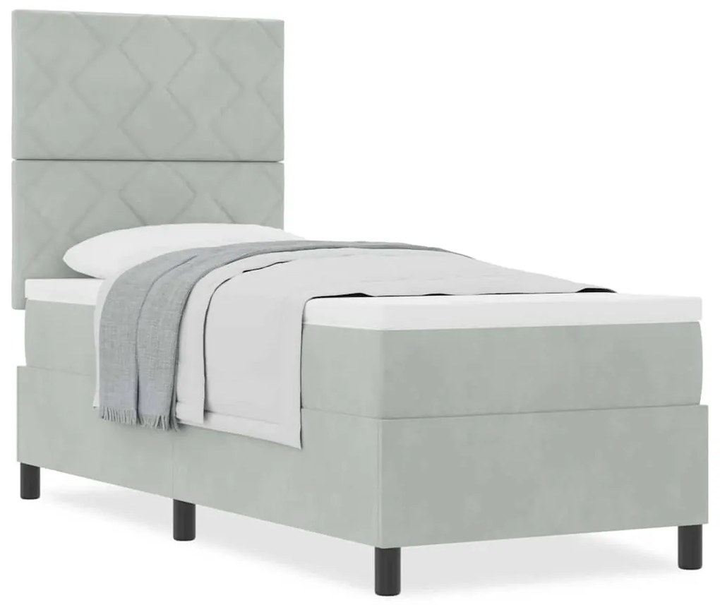 Cama Box Spring vidaXL com Colchão Cinza Claro 80x200 cm Veludo
