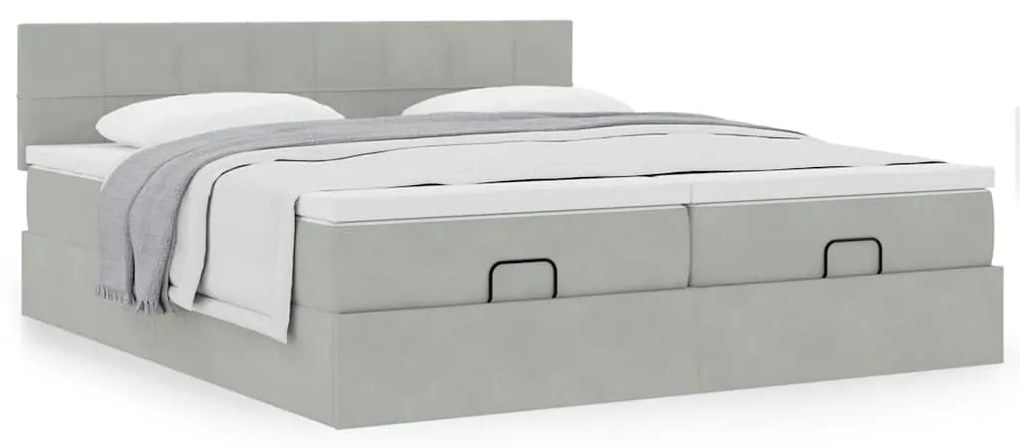 Estrutura cama otomana colchões 160x200cm veludo cinzento claro