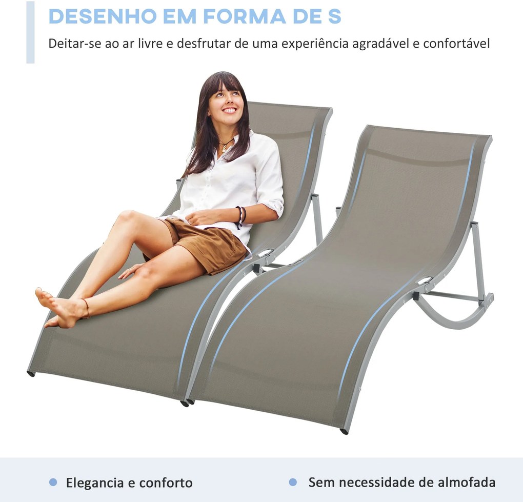 Conjunto de 2 Espreguiçadeiras de Jardim em Forma de S com Estrutura d