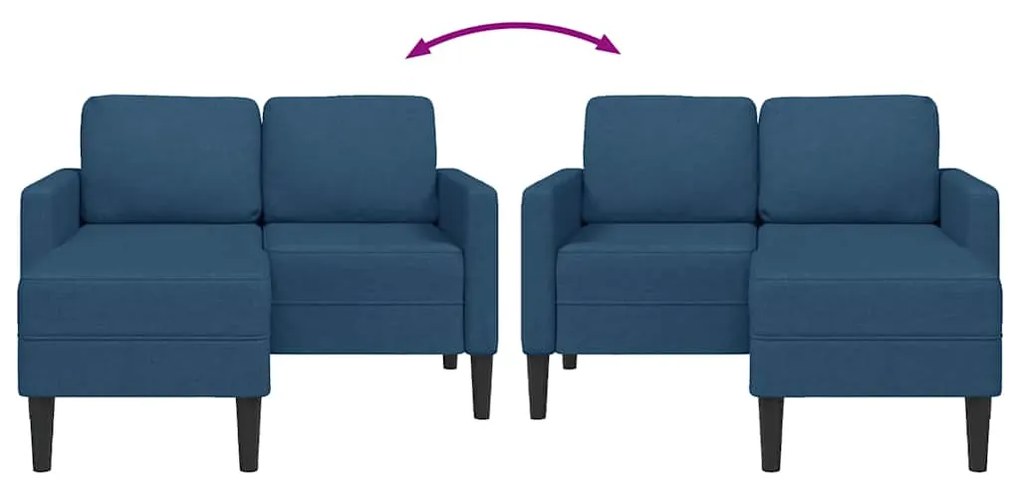 Sofá 2 lugares com Chaise em L 125 cm tecido azul