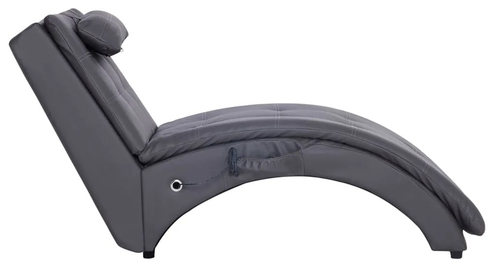 Chaise longue de massagem c/ almofada couro artificial cinzento