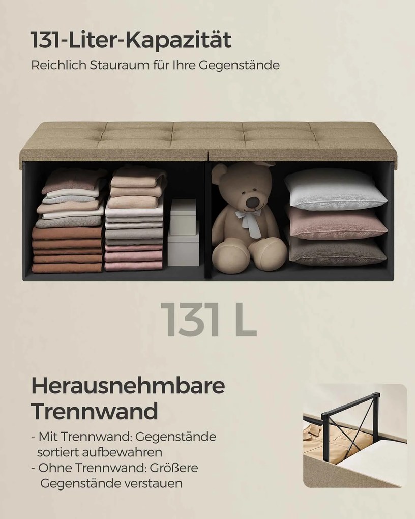 Banco com espaço de arrumação 38 x 110 x 38 cm castanho-camelo