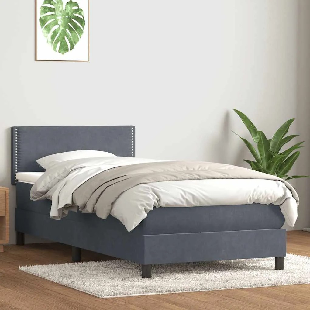 Cama com molas/colchão cinza-escuro 80x210 cm veludo