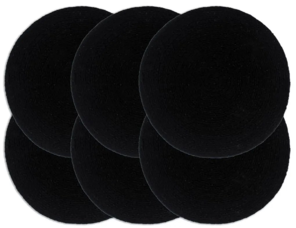 vidaXL Individuais de mesa 6 pcs em algodão liso 38 cm redondo preto