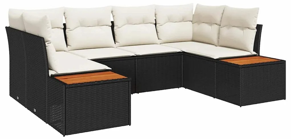 Conjunto de Sofá de Jardim 6 Peças com Almofadas Pretas em Rattan Sint