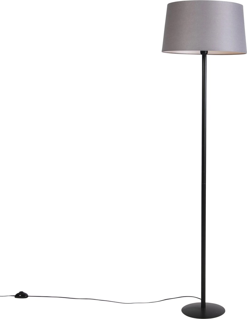 Candeeiro de pé preto com abajur de linho cinzento escuro 45 cm - Simplo