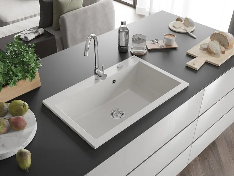 Mexen Elix lava-loiça de granito de 1-bacia 800 x 500 mm, branco, sifão cromado - 6527801005-20