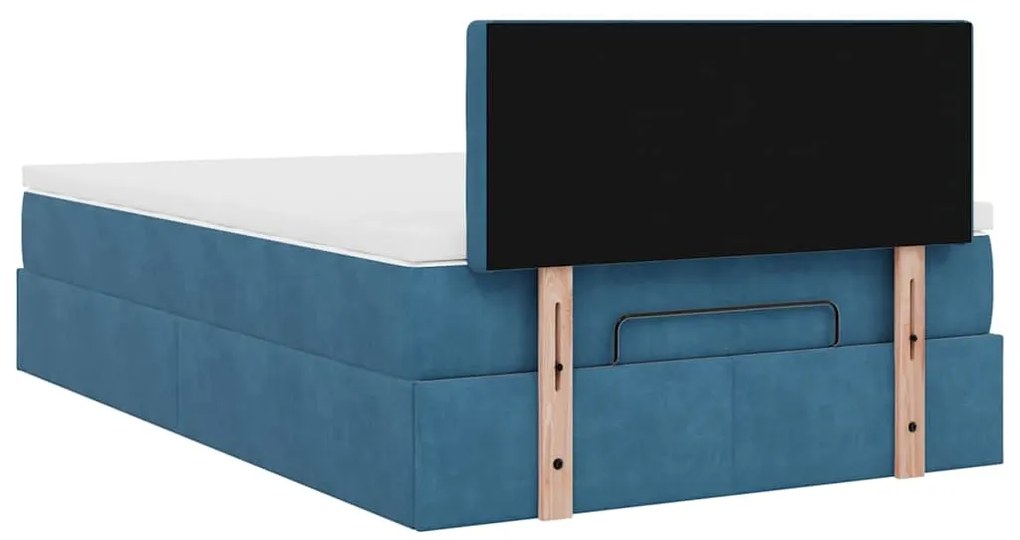 Cama otomana com colchão 120x190 cm veludo azul-escuro