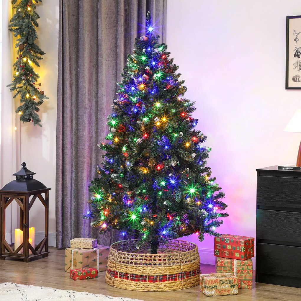 Árvore de Natal 180 cm com Luzes LED 9 Modos de Iluminação 802 Ramos e Neve Artificial Verde