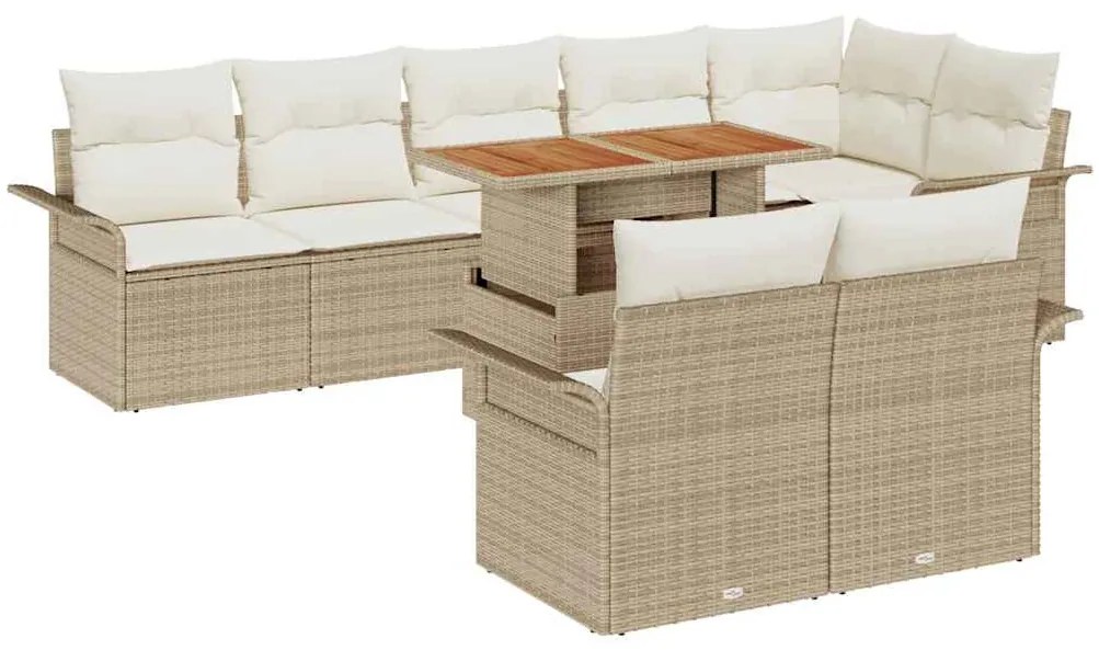 Conjunto de Sofá de Jardim de 9 Peças com Almofadas Beiges em Rattan S
