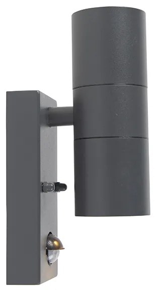 Candeeiro de parede exterior antracite com sensor de movimento 2 luzes IP44 - Duo Moderno