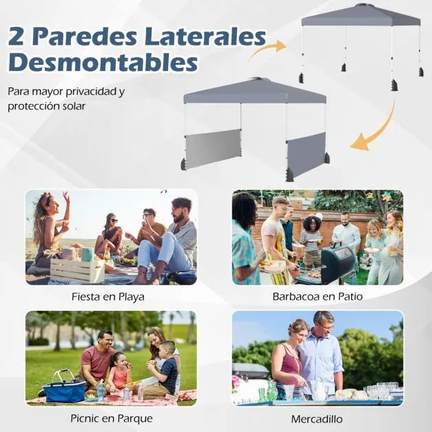 Tenda Jardim pop up 300 X 300 CM com 2 Paredes Laterais com Bolsa , 4 Sacos de areia 8 Estacas 4 Ancoras feiras, festas, eventos Cinzento