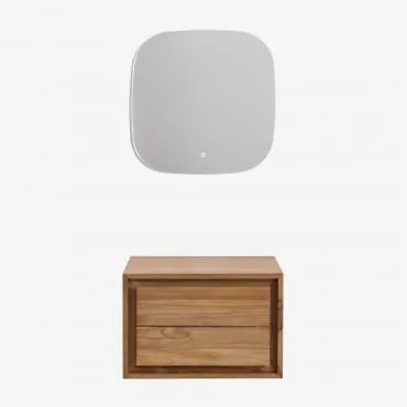 Conjunto De Móvel De Casa De Banho Em Madeira De Teca Jabari Madeira De Teca & Sem Lavatório & Quadrado Led E Anti-embaciamento 75x75 Cm Riben - Sklum
