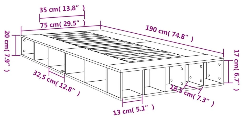 Estrutura de cama 75x190 cm derivados de madeira preto