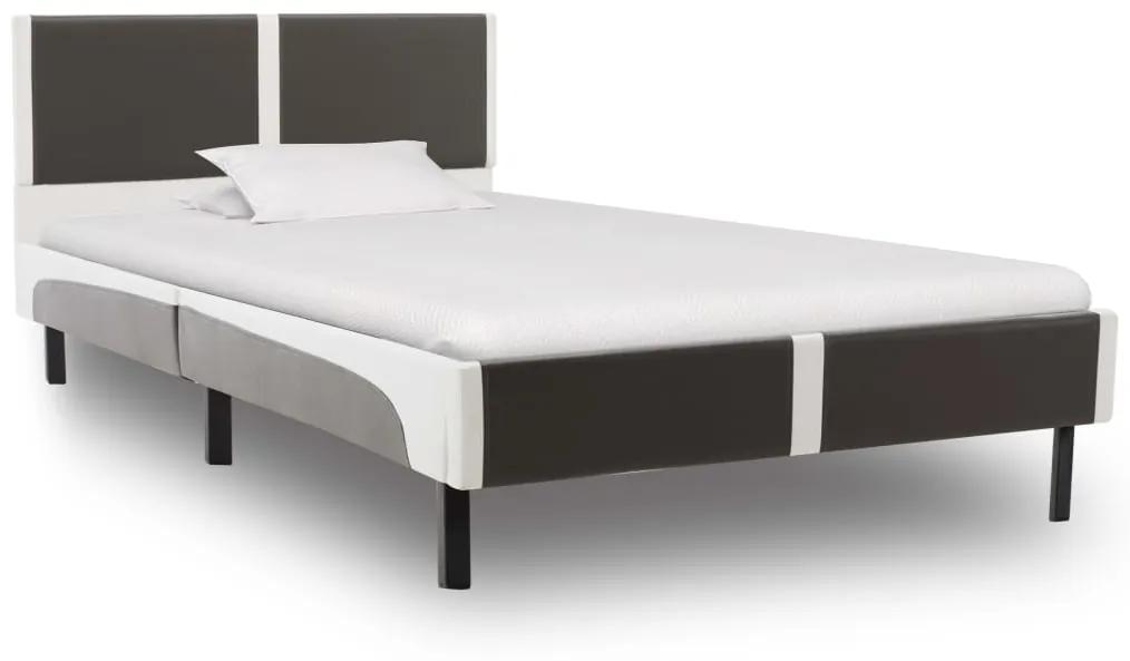 280292 vidaXL Estrutura de cama 90x200 cm couro artificial cinzento e branco