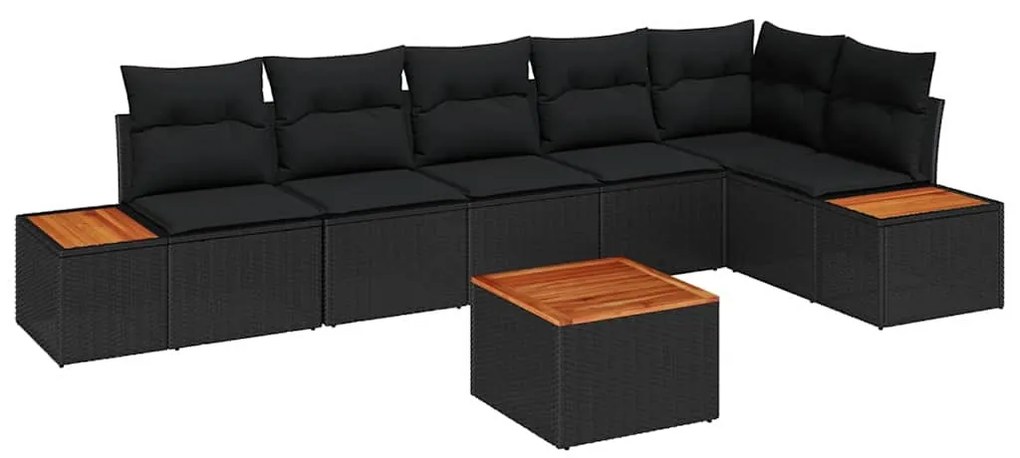 Conjunto de Sofá de Jardim com 7 Peças e Almofadas - Preto Polirratã A