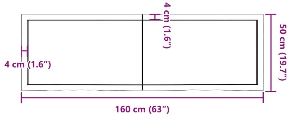Tampo de mesa 160x50x(2-4) cm carvalho tratado castanho-escuro