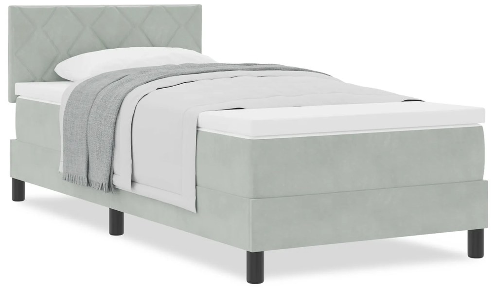 Cama Box Spring vidaXL com Colchão Cinza Claro 100x200 cm Veludo