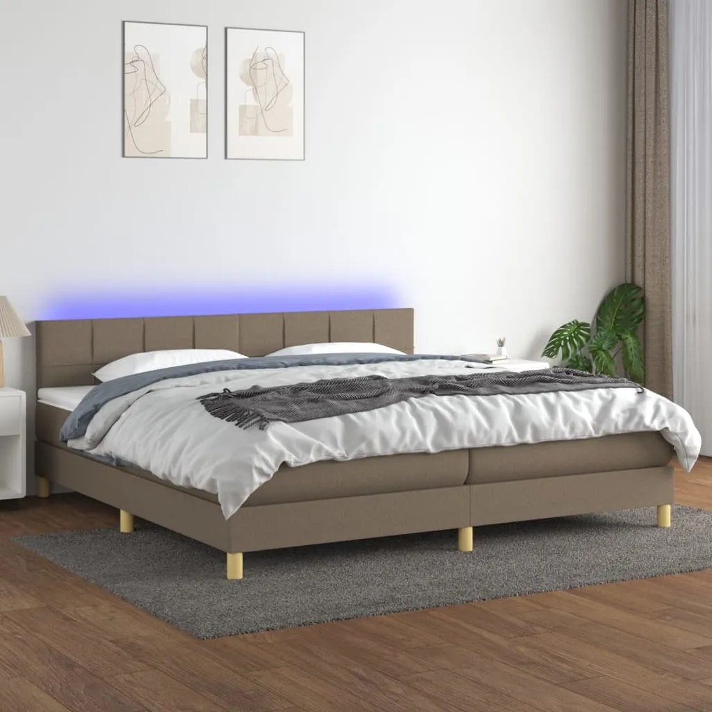 Cama box spring colchão/LED 200x200cm tecido cinza-acastanhado