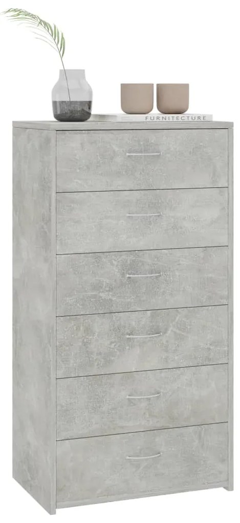 Aparador c/ 6 gavetas 50x34x96cm contraplacado cinzento cimento
