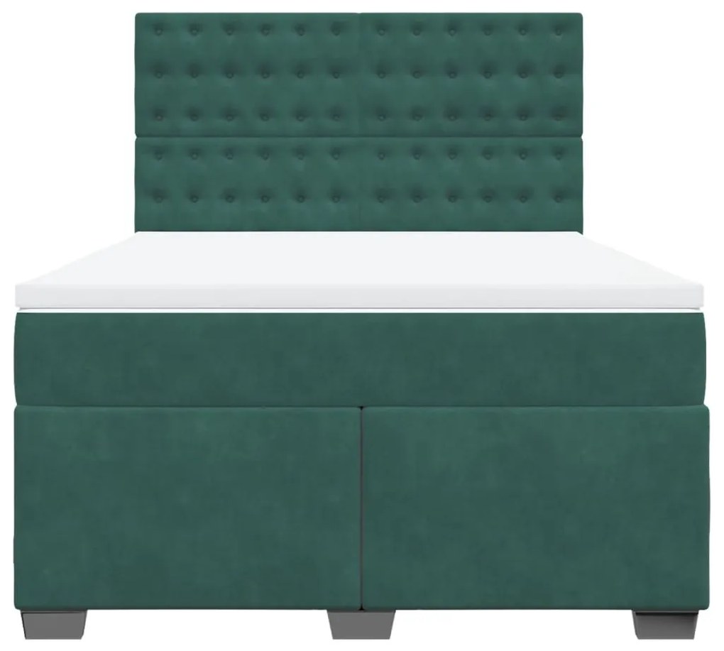 Cama com molas/colchão 160x200 cm veludo verde-escuro