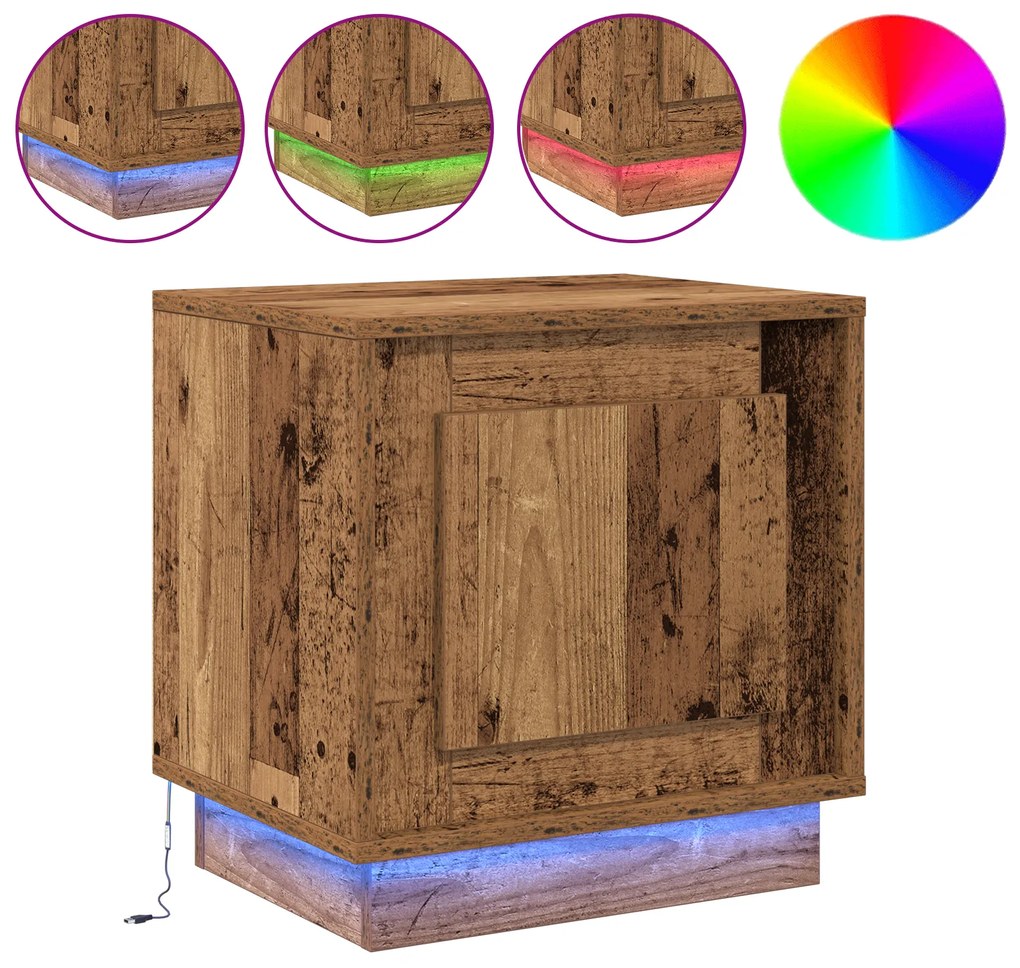 Cômodas de cabeceira com luzes LED 2 pcs Madeira velha 44x34,5x45 cm