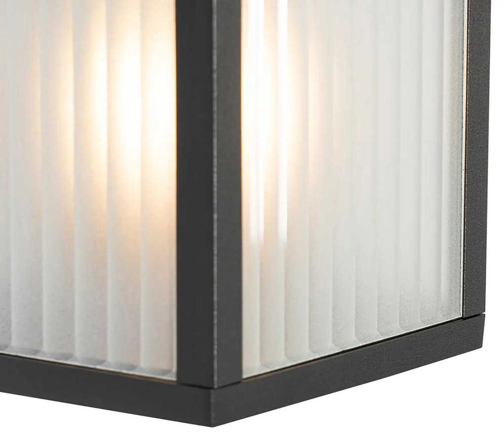 LED Candeeiro de parede exterior inteligente preto com vidro canelado incl. Wifi A60 - Charlois Moderno