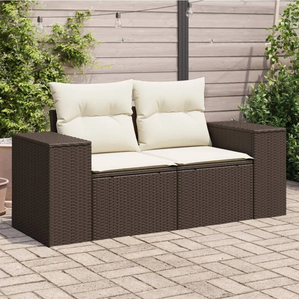 vidaXL Sofá de jardim com almofadões 2 lugares vime PE castanho