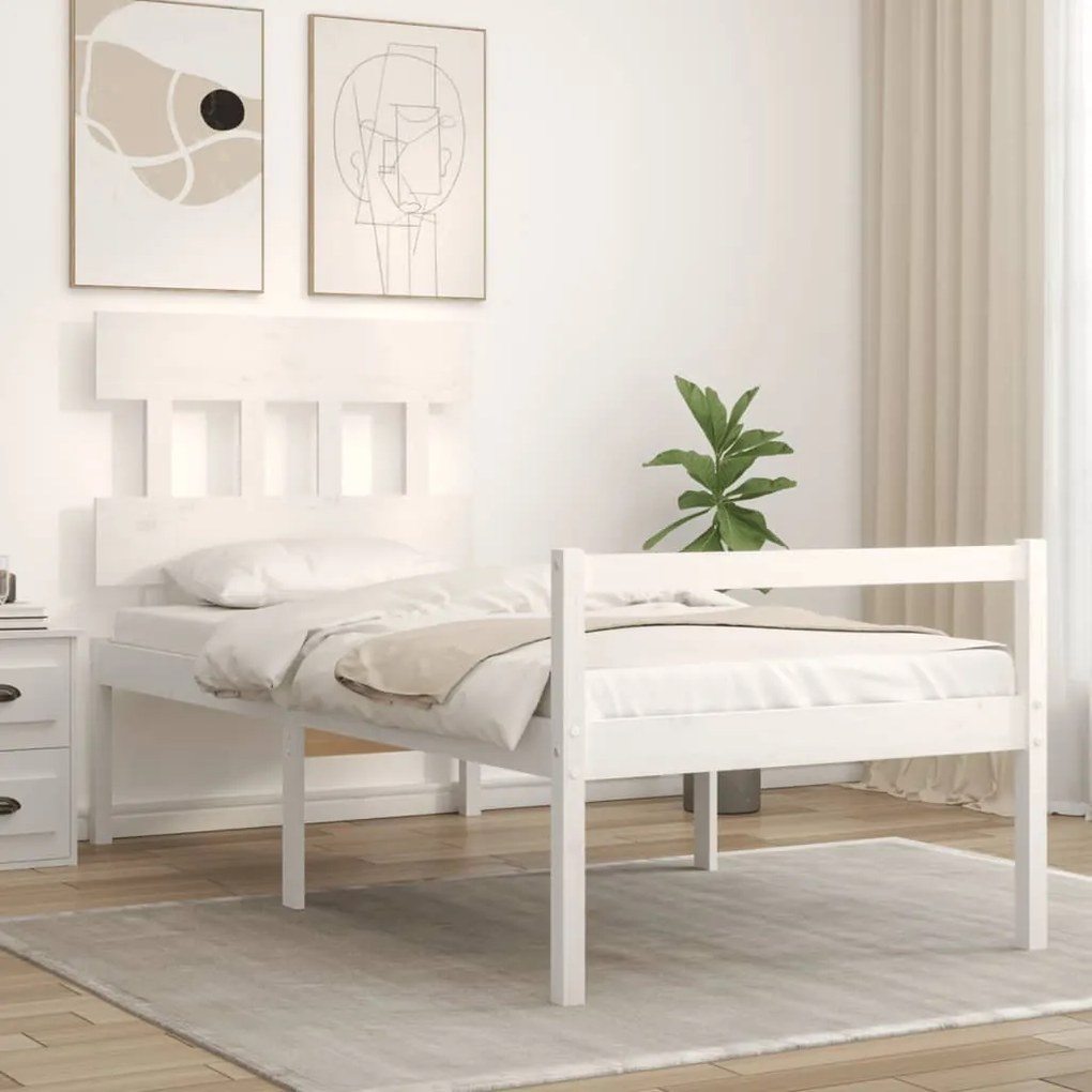 Cama para idosos com cabeceira 100x200 cm madeira maciça branco