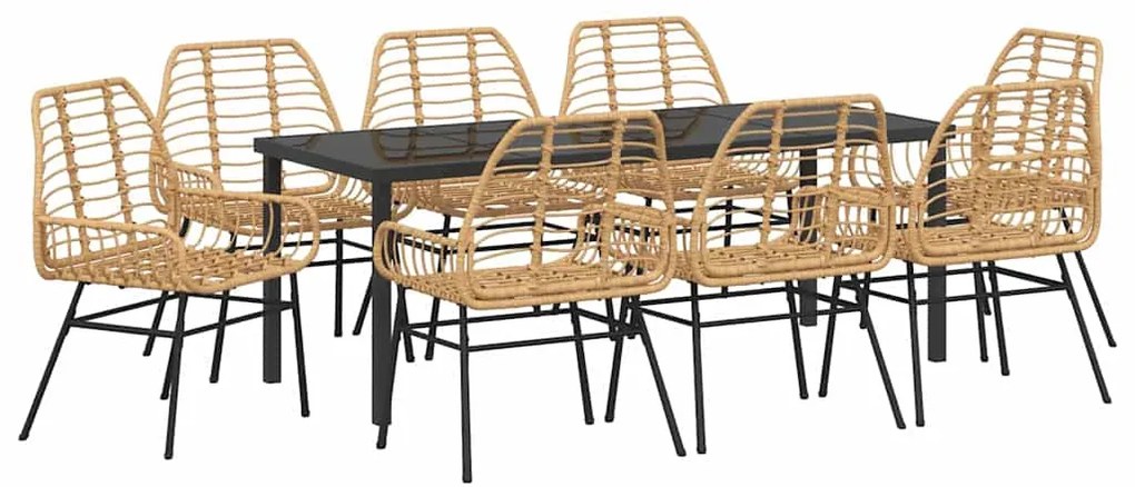 Conjunto de Jantar de Jardim com 9 Peças em Rattan Sintético Marrom