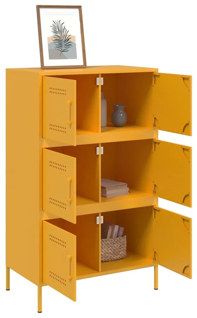 Aparador alto 68x39x113 cm aço amarelo mostarda