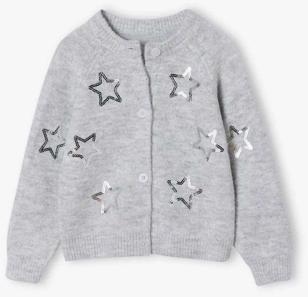 Casaco de malha de Natal estrelas em lantejoulas, para menina cinza mesclado