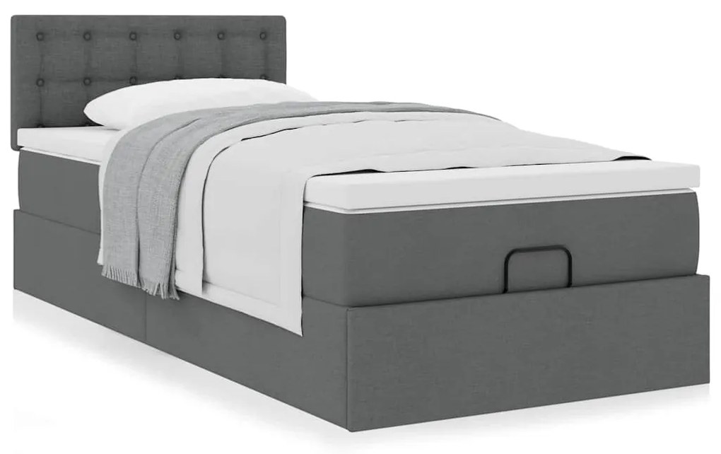 Estrutura cama otomana colchão 90x190 cm tecido cinzento escuro