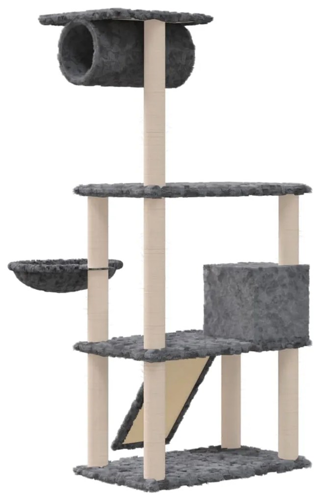 Árvore p/ gatos c/ postes arranhadores sisal 131cm cinza-escuro