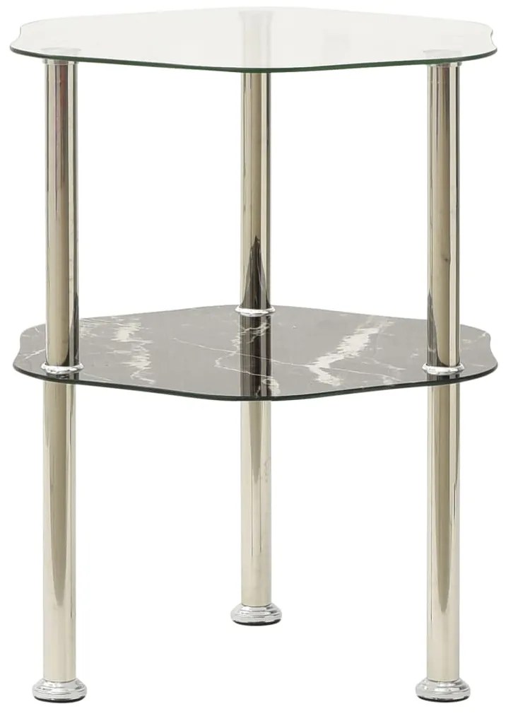 vidaXL Mesa apoio 2 prateleiras 38x38x50cm vidro temp. transp./preto