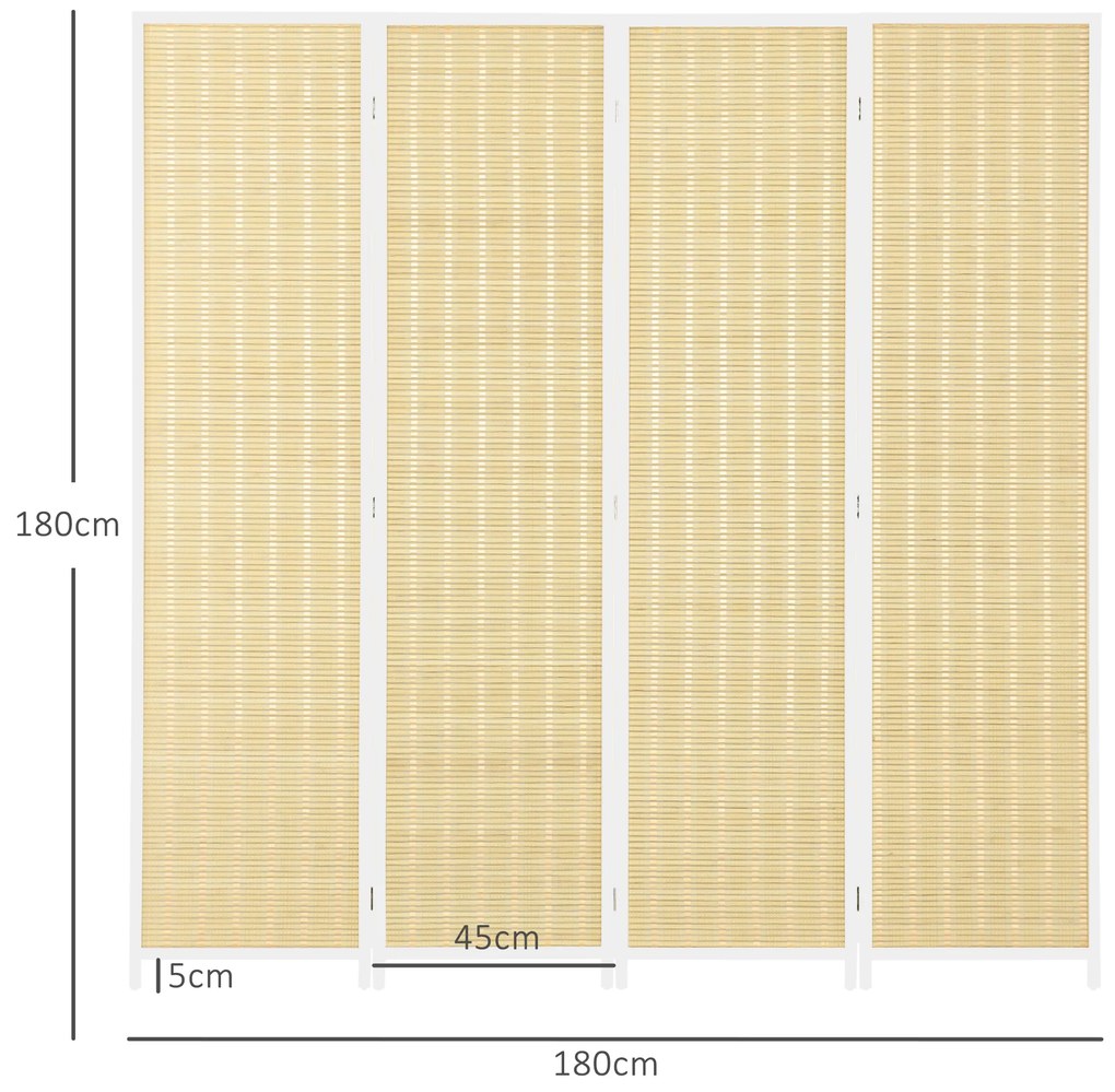 Biombo de 4 Painéis Dobrável Separador de Ambientes Tecido a Mão de Bambu e Fio de Algodão 180x180 cm Branco