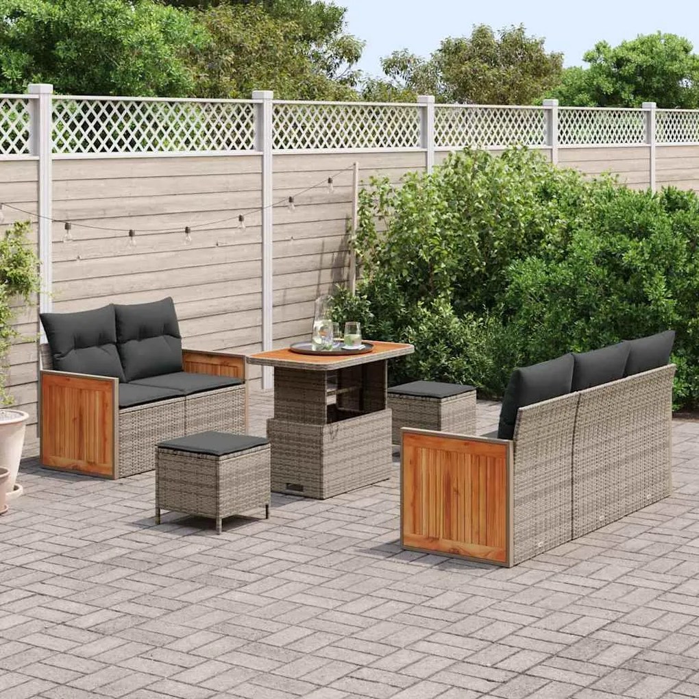 Conjunto de Sofá de Jardim vidaXL 8 Peças com Almofadas Cinza Rattan d