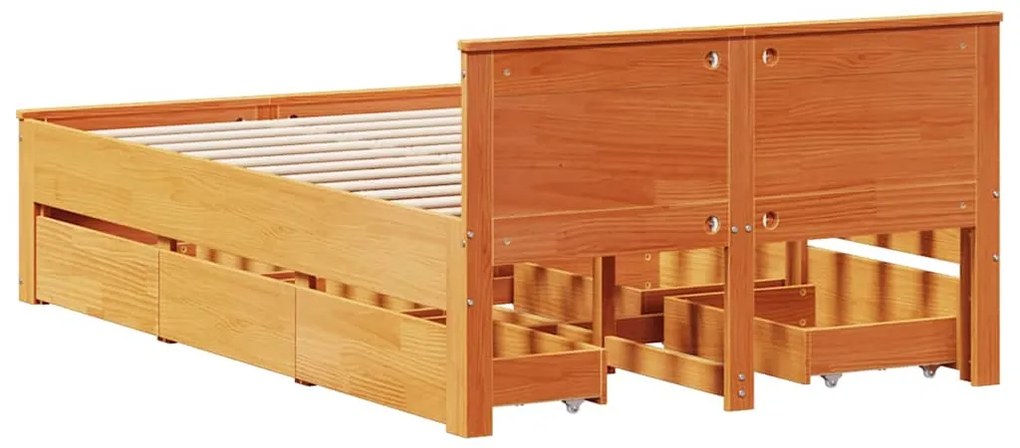 Cama sem colchão com cabeceira pinho maciço castanho-mel