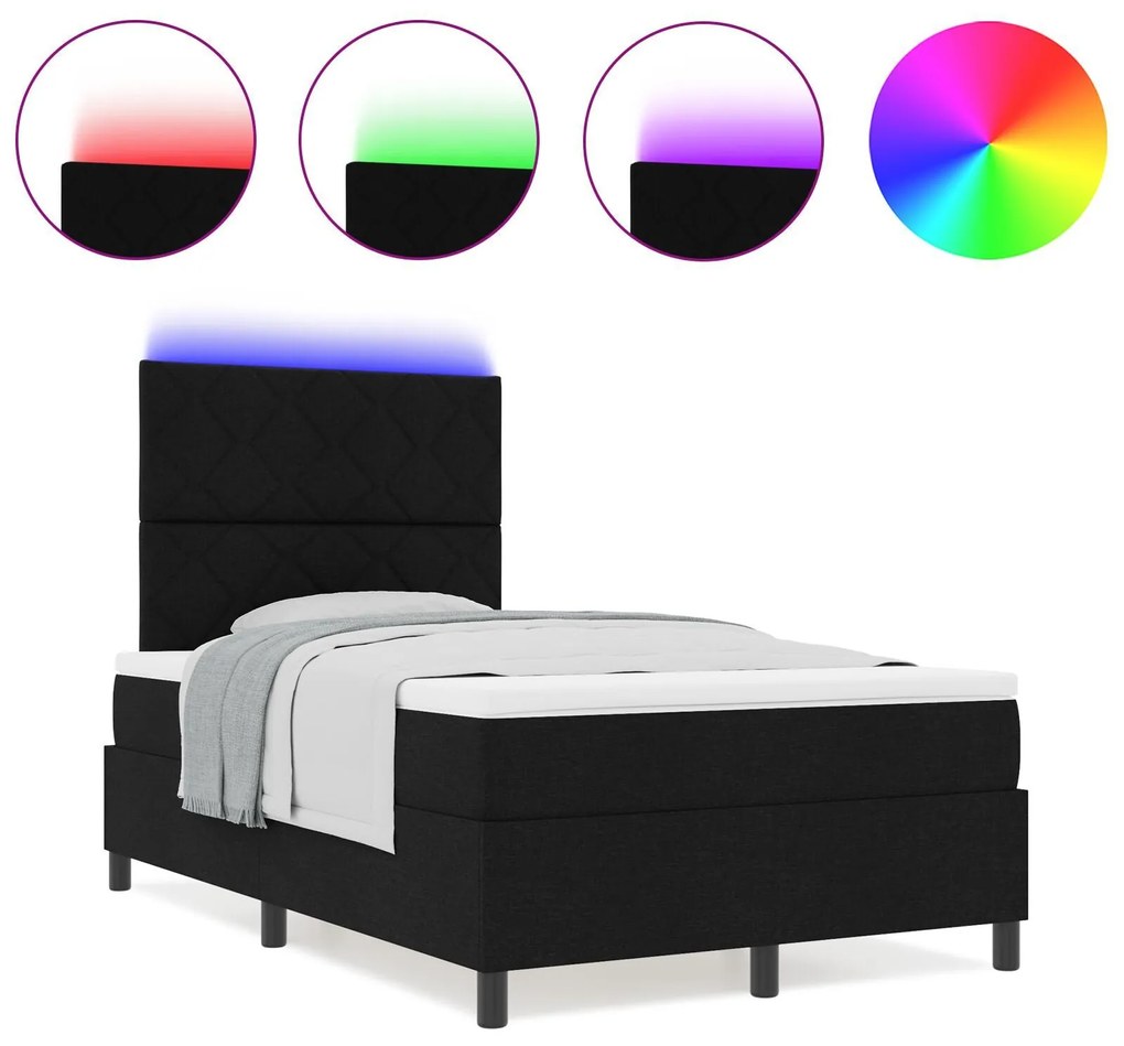 Cama Box com Colchão e Luz LED Preta 120x190 cm Tecido